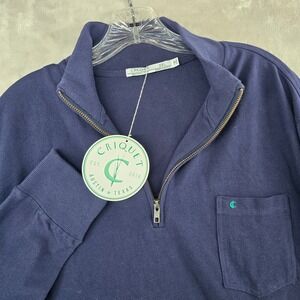 Criquet 1/4 Zip Pullover Mens XXL Navy Blue Organic Cotton Pique Pocket Sweater